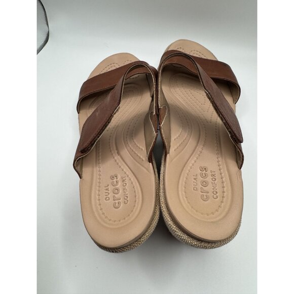 Crocs A-Leigh Wedge Brown Leather Sandals Dual Comfort Straps Womens US Size 7 - Picture 6 of 9
